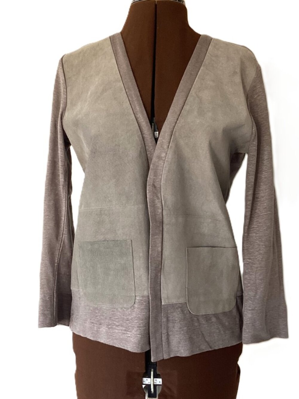 Suede Front and Cotton Knit Cardigan